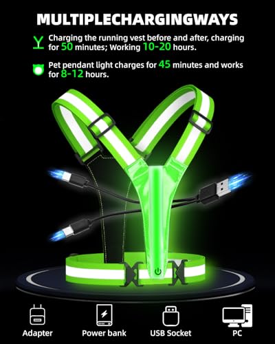 LED Reflective Vest Safety Gear, High Visibility Reflective Running Gear for Dog Walking Running Cycling, Adjustable for Men Women Kids - Reflective Armband and Dog Light with USB Rechargeable - style: Vest and silicon rubber Pet light