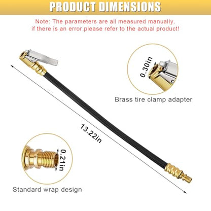 12'' Tire Inflator Extension Tube, Tyre Pump Quick Inflation Chuck Adapter with Presta Valve, Portable Clip On Connector High-Pressure Tube, Auto Maintenance Accessory for Car Motorcycle