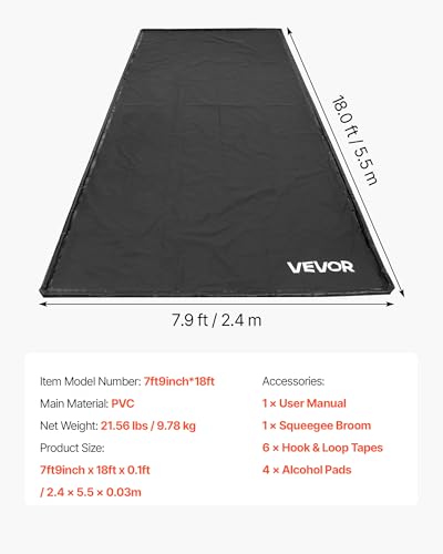 VEVOR Containment Mat, 7 ft 9 in x 18 ft, Non-Slip PVC Garage Floor Mat with a Cleaning Squeegee, Heavy Duty Durable Waterproof Containment Protection from Snow, Rain and Mud for Cars Parking, Black - size: 7 ft 9 in x 18 ft