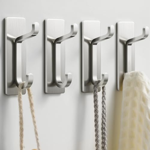 pickpiff Wall Hooks for Coat and Towel: 13LB Strong Adhesive Door Hanger Stick on, Brushed Nickel - color: Brushed Nickel, size: 4 Pack