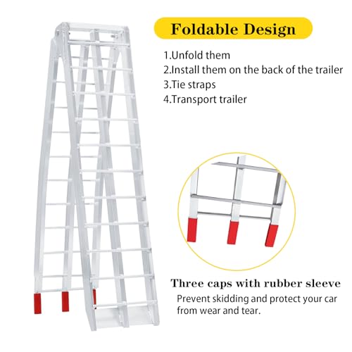 7.5FT Aluminum Ramps, Folding Loading Ramps, 3000 lbs Aluminum Alloy Loading Ramp, Trailers Ramp with Load Straps, for ATV/Motorcycles/Trucks, 89.8" Lx12 W, Set of 2, Silver