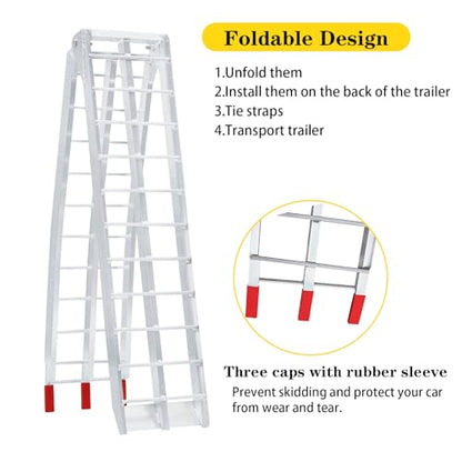 7.5FT Aluminum Ramps, Folding Loading Ramps, 3000 lbs Aluminum Alloy Loading Ramp, Trailers Ramp with Load Straps, for ATV/Motorcycles/Trucks, 89.8" Lx12 W, Set of 2, Silver