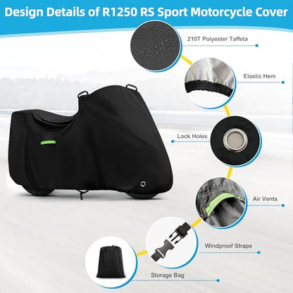 Motorcycle Cover Waterproof for BMW R1250 RS/R1300 RS/S1000 RR/F900 XR, Heavy Duty Outdoor Sun Rain Snow UV Dust All Weather Protection Motorbike Cover with Soft Cotton Lining & Lock Hole - size: R1250RS Sport