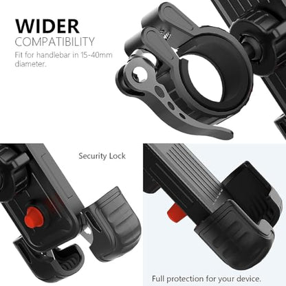 2 Packs Bike Motorcycle Phone Mount,[Ultra Metal] Bike Motorcycle Phone Holder with Security Lock, Bicycle Phone Mount with Soft Cushion & Adjustable Clip Compatible with 4.7''-6.8'' Phone - color: 2 Pack