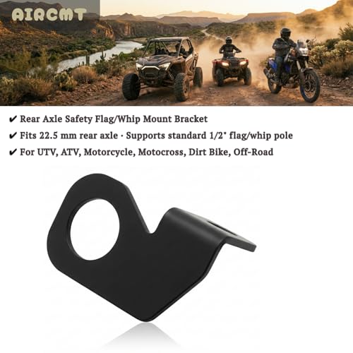 22.5mm Rear Axle Safety Flag/Whip Bracket, 304 Stainless Steel, Powder‑Coated Black, Fits 1/2" Pole, for UTV ATV Motorcycle Off‑Road Dirt Bike Motocross,CNC Machined