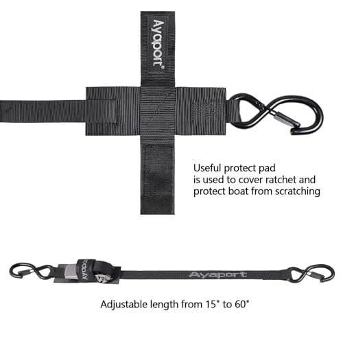 Ayaport Boat Tie Down Straps to Trailer (Stainless Steel Ratchet) 5 Feet, 2400lbs Break Strength Heavy Duty Ratchet Boat Straps, Boat Transom Straps Boat Trailer Accessories for Boating Safety, Black - size: 1" x 5' -Stainless