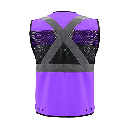 Safety Vest High Visibility Reflective Construction Vest for Men Women - color: Purple, size: Large