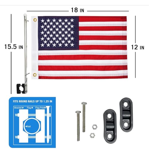 SYII American Boat Flag Pole Kits, Outdoor Embroiderers American Flag 12x18 Inch and Boat Flagpole, Boat Yacht Marine Stainless Flag Pole - color: 12x18 Boat Flag Pole Kits