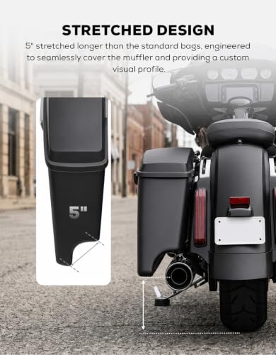 XFMT Motorcycle Saddlebags 5" Stretched Hard Saddle Bags Extended Saddlebags W/Chrome Latches For Harley Touring Road King Street Glide Road Glide Electra Glide 2014-2024, Matte Black - color: 5" Stretched-Matte Black
