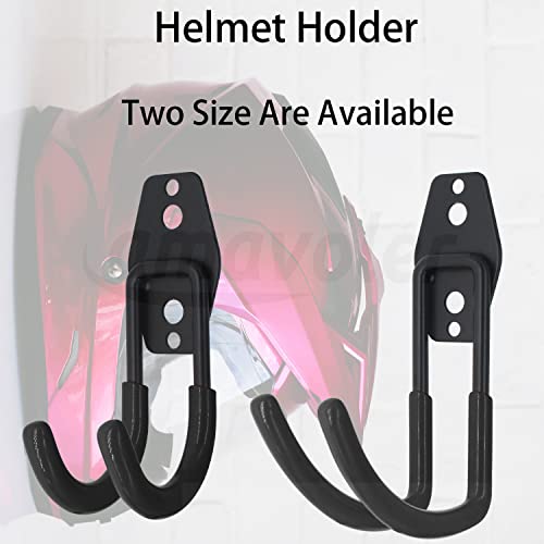 Wall Mount Helmet Holder Black, 2 Large Double Iron Curved Hooks with Mounting Screws. Ideal for Harley, Honda, Kawasaki Helmets - size: Large Hook x2