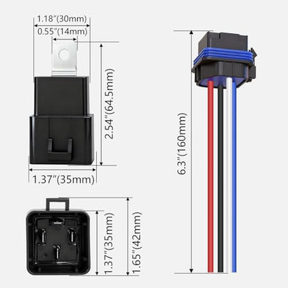 Waterproof Relay Kit, 12V 40A, 4 Pin SPST, Heavy Duty 14 AWG Tinned Copper Wires Automotive Relay and Harness Set for Automotive Car Marine Boat - size: 12V 4Pin