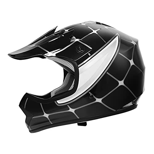 SLMOTO Youth Kids Motocross Offroad Street Helmet DOT Safety Youth Kids Helmet Dirt Bike Offroad Motorcycle Goggles Gloves - color: Black Spiders, size: Medium