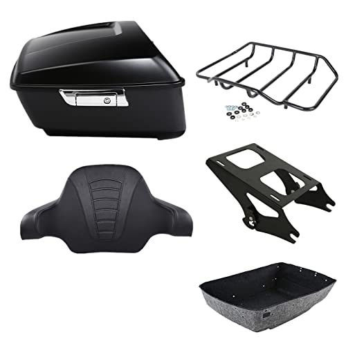 TCMT Matte King Motorcycle Trunk(No Speaker Holes) Wrap-around Backrest Pad Luggage Mount Rack Fit For Harley 2014-2025 Touring CVO Road King Road Glide Street Glide Electra Glide Pack - color: Style B