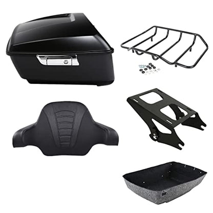 TCMT Matte King Motorcycle Trunk(No Speaker Holes) Wrap-around Backrest Pad Luggage Mount Rack Fit For Harley 2014-2025 Touring CVO Road King Road Glide Street Glide Electra Glide Pack - color: Style B
