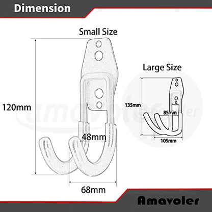 Wall Mount Helmet Hook Holder Black,2 Small Double Iron Curved Hook Tools with Mounting Screws. A Good Home for Harley, Honda, Kawasaki, etc Helmet (Small Hook x2). - size: small hook x2
