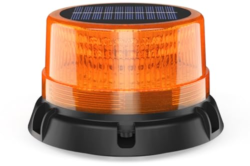 AnTom Solar LED Wireless Strobe Lights, Waterproof Rechargeable Amber Beacon Light with Strong Magnetic Base, Warning Rotating Flashing for Working Vehicle - color: Amber