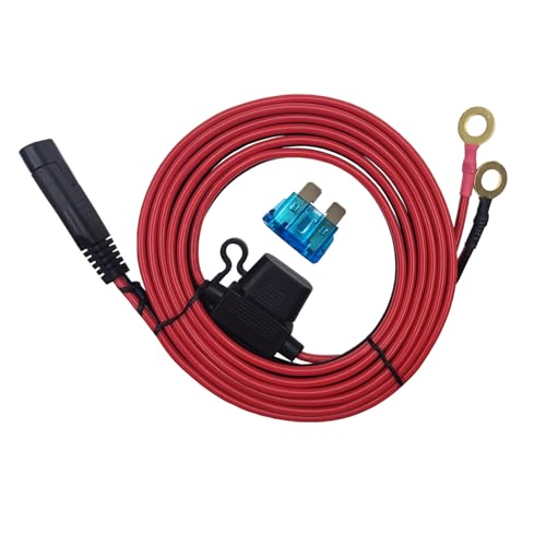 7ft SAE Plug to Battery Ring Terminal Harness Cable Solar Panel Cord Extension Adapter 12V 24V 2 Pin Quick Connect and Disconnect 16AWG Wire with Extra15A Fuse