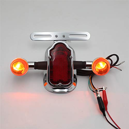HTTMT- Motorcycle Chrome Amber Metal Tombstone Brake Tail W/Light Signal Compatiable With Big Twin Motorcycle Bike [P/N: XH3118B-A-01-CD+AMBER] - color: Amber