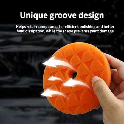 5 Pcs 5-Inch Buffing Pads, Triangular Foam Polishing Pad Kit for Cars | 5.9"/150mm Face, Fits 125mm Backing Plate，Suitable for car polishing and waxing