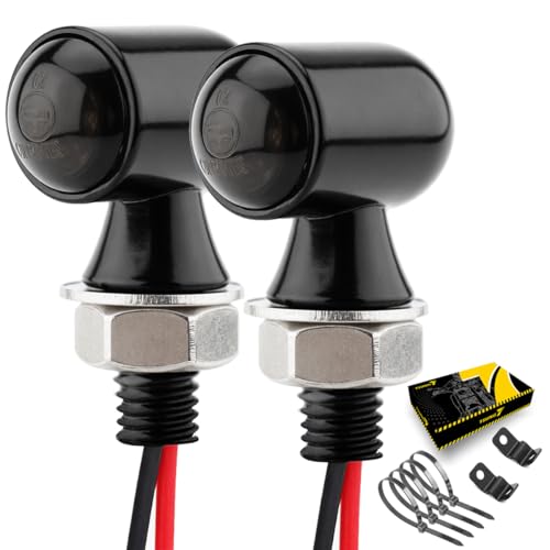 TSUNG Mini Motorcycle Turn Signals Light LED Micro Blinkers for Front/Rear Universal Aftermarket Small Indicator for Cafe Racer Bobber Cruiser Street Bikes (Black-Smoke Lens) - color: Black