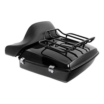 TCMT Chopped Motorcycle Trunk Box Backrest Detachable Mounting Rack Luggage Rack Fit For Harley Touring 1997-2008 Road King Road Street Electra Glide Pack - color: Set C2 Black Latches#Chrome Rack