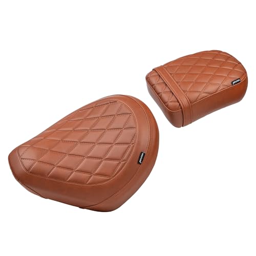 Motorcycle Rider & Passenger Comfort Seat Fit for Rebel 1100 CMX1100 2021 2022 2023 2024 2025 2026, Front Rear Solo Saddle Back Cushion Pillion Pad, Brown Embossing - color: Front & Rear - Brown-B