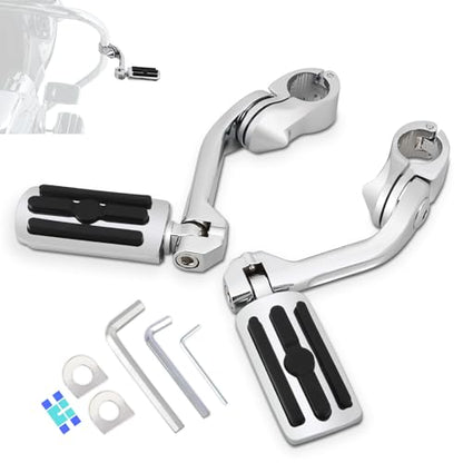 1.25" (32mm) Adjustable Highway Foot Pegs w/Long Extended Angled Mounts for Harley Davidson Touring Street Glide/Road Glide/Electra Glide/Road King Motorcycle w/1-1/4" Crash Bar,CHROME#2