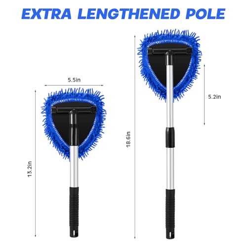 Baderke 9 Pcs Car Windshield Cleaner Tool Kit with with Extendable Handle, Microfiber Towel Pads, Sponge, Ventilation Brush, Empty Spray Bottle for Auto Glass Wiper Suvs Rvs & Home Windows(Blue) - color: Blue