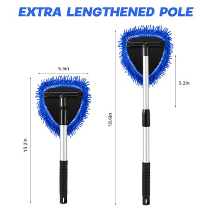 Baderke 9 Pcs Car Windshield Cleaner Tool Kit with with Extendable Handle, Microfiber Towel Pads, Sponge, Ventilation Brush, Empty Spray Bottle for Auto Glass Wiper Suvs Rvs & Home Windows(Blue) - color: Blue