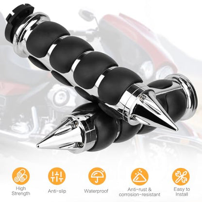 Motorcycle Hand Grips 1 Inch 25MM Handlebar Grip Throttle Non-Slip Universal Compatible with Harley Davidson Dyna Sportster 883 Road King Electra Glide Street Glide - color: Chrome-E