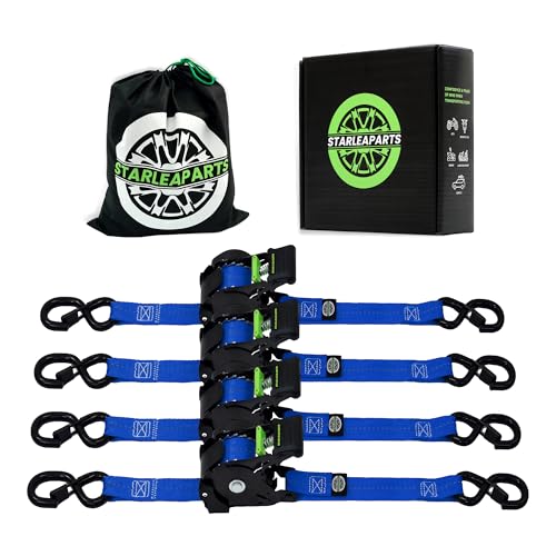 Retractable Ratchet Straps(4PK 1.0INX12FT) - 1,500lb Break Strength, Ratchet Strap Heavy Duty with Rubber Coated Handle, Perfect Auto Ratchet Straps for Motorcycle,Trucks (Blue) - color: Blue, size: 4PK -1,500LBS