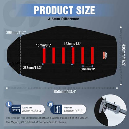 Motorcycle Dirt Bike Seat Cover Compatible with Yozma IN10 Universal Dirt Pit Motocross Rubber Seat Cushion (Black Red Ribs) - color: Black Red Ribs