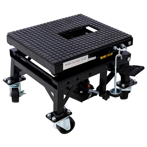 Hydraulic Motorcycle Scissor Lift Stand 300 Lbs Dirt Bike Jack Foot Pedal Lifting Portable Garage Repair Platform Wheel Shop Maintenance 300 lbs Black