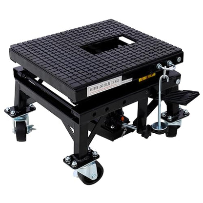 Hydraulic Motorcycle Scissor Lift Stand 300 Lbs Dirt Bike Jack Foot Pedal Lifting Portable Garage Repair Platform Wheel Shop Maintenance 300 lbs Black
