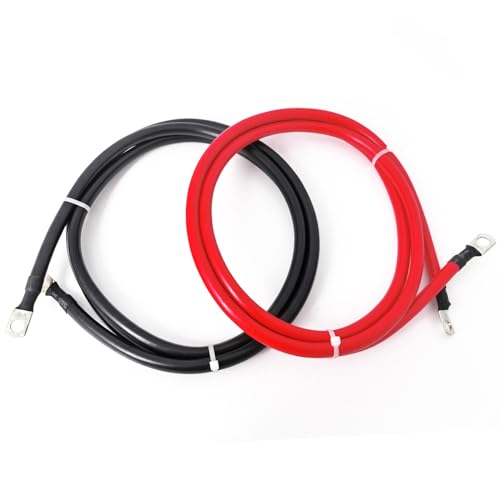 2 AWG Battery Cable 2 AWG Gauge Pure Copper Battery Inverter Cables with 5/16 in Lugs Both Ends Power Inverter Wire Set for Automotive Solar Marine Boat RV Car Motorcycle Red and Black (3FT) - size: 3 ft