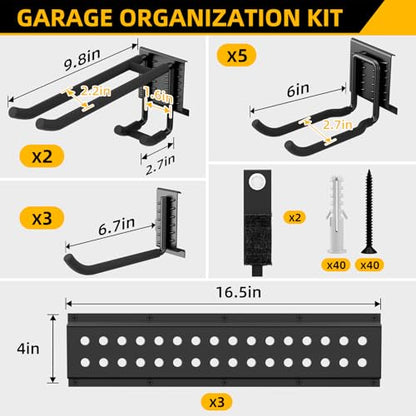 GRENPRO Garage Tool Organizer Wall Mount with 66 inches Rails and 10 Hooks, Heavy Duty Tool Rack, Garage Storage Rack For Yard Tools - size: 66 inch