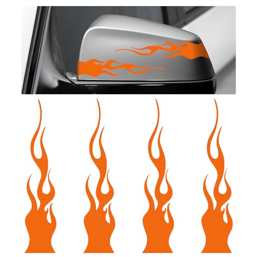 4 PCS Flame Reflective Sticker, 5.9" Waterproof Flame Graphics Decals Car Body Side Safety Decor, Personalized Fire Racing Sports Stripe Stickers for Motorcycle Bike Skateboard (Orange) - color: Orange