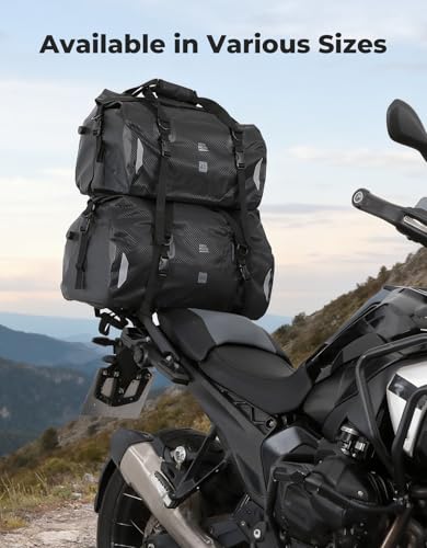 KEMIMOTO Waterproof Motorcycle Dry Bag – Duffle Tail Bag Soft Luggage, 25L/40L/65L Large Capacity with 4 Quick-Release Straps, Dustproof for Touring, Adventure, Motorcycling & Camping Black - size: 65L