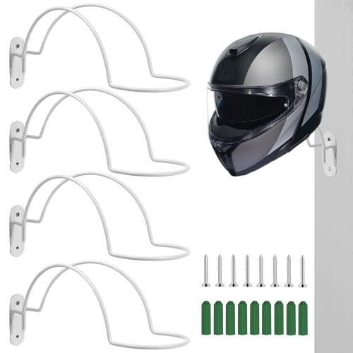4 Pcs Helmet Holder Wall Mount, Wall Mounted Motorcycle Helmet Hook Rack with Screws for Equestrian Motorcycle Hat Rack (White) - color: White