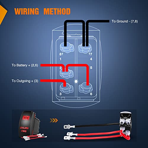 Nilight Cooling Fans Rocker Switch Led Light Bar 5Pin Laser On Off SPST 20A/12V 10A/24V Red with Jumper Wires Set for Cars Trucks RVs - color: Red, size: COOLING FANS