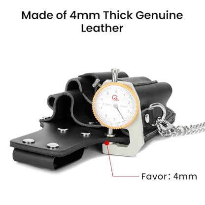 Small Tool Pouch, Genuine Leather Electrician Tool Pouch | 7 Pockets with Metal Tape Chain, Reinforced Rivets, Convenient & Quick Tool Access