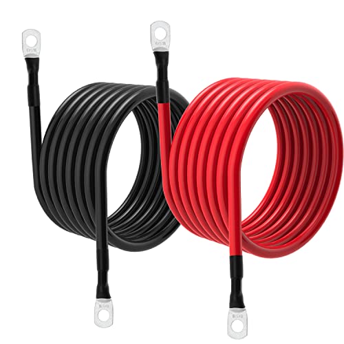 6 AWG Battery Cables 6 Gauge Battery Power Inverter Cable with 5/16 Inch Tinned Copper Lugs Both Ends for Solar Marine Boat RV Car Motorcycle 2 pcs (7FT) - size: 7FT