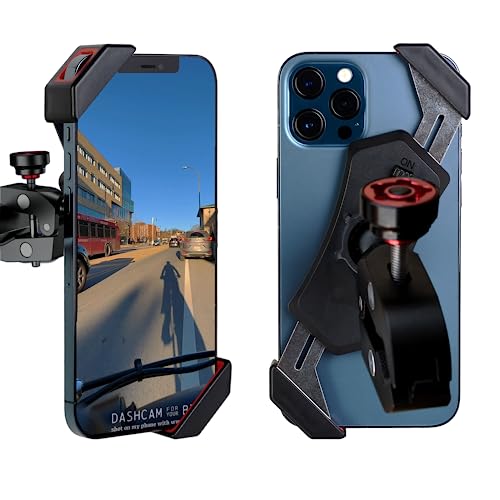 The dashcam.Bike Phone Mount: The Best Bicycle Phone Holder that Reduces Shake Without Blocking Your Camera [Extended-Range for Wide, Tapered, or Road Handlebars] - color: Red Padded Corners (up to 12mm phone thickness), size: Extended Range (10mm-50mm ha
