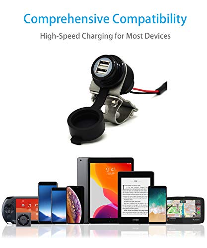 Cliff Top Motorcycle USB Charger Waterproof Dual USB Port 4.6A 23W Aluminium, Heavy Duty for 7/8’’ and 1’’ Handlebars - Prevents Battery Drain (Black) - color: Black