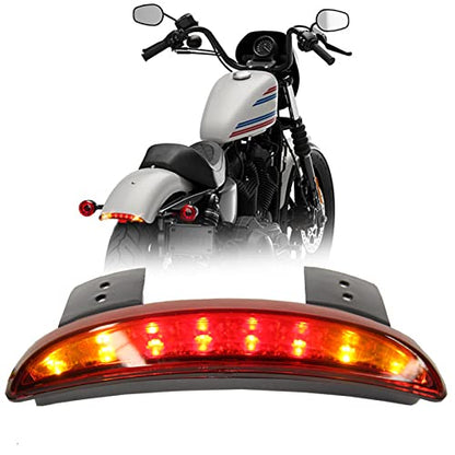 DREAMIZER Motorcycle Chopped Rear Fender Edge LED Brake License Plate Tail Light Stop Running Light Turn Signal Lamp Compatible with Harley Sportster XL883N 1200N XL1200V XL1200X - color: RED#1