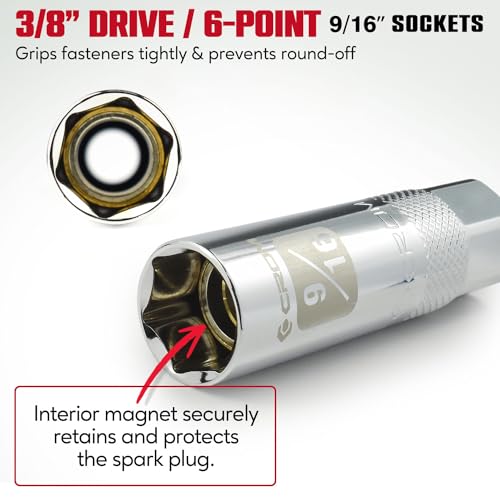 CROM Magnetic Spark Plug Socket - 3/8" Drive Spark Plug Removal Tool (9/16 Inch Magnetic) - size: 9/16 Inch Magnetic