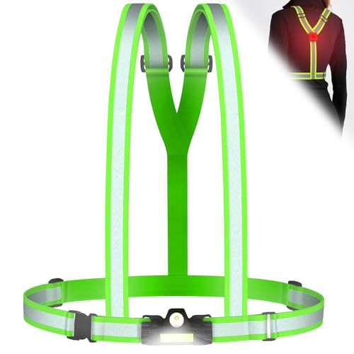 LED Reflective Sash Safety Gear, Running Lights for Runners at Night, High Visibility USB Rechargeable Light for Jogging Running Cycling Walking Motorcycle. - color: green vest