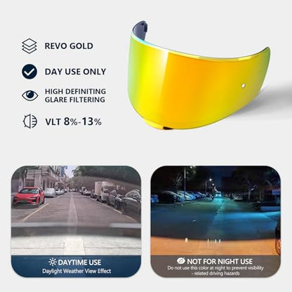 RIDERCO Sedici Strada 2 Visor Replacement, Motorcycle Helmet Face Shield Compatible with Strada 3 Citation FT2 Vector FF801 FF397 FF813, Revo Gold, Day Use Only - color: Revo Gold