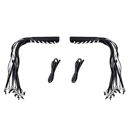 Motorcycle Lever Cover PU Leather Fringed Brake Clutch Covers Universal Grip Tassels Motorcycle Handlebar Covers with Skull Beads - color: Black with White Strap