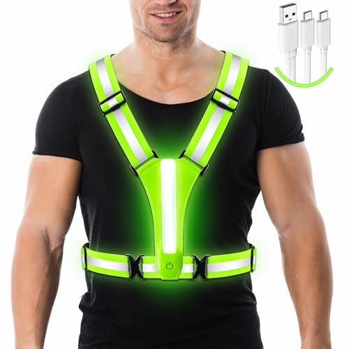 Topward LED Reflective Vest Running Gear, 8 Lights Colors Illuminated, USB-C Rechargeable, High Visibility Safety Vest with Adjustable Waist/Shoulder, Light Up Vest for Night Dog Walking Cycling